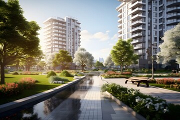 view of modern high rise real estate residential buildings nature