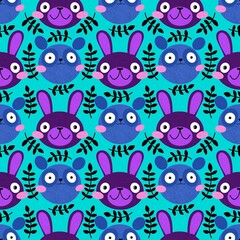 Obraz premium Cartoon retro animals seamless rabbits and bears pattern for wrapping paper and fabrics and linens