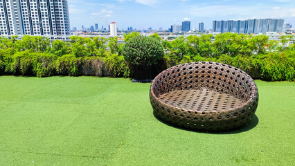 outdoor giant seat on rooftop garden