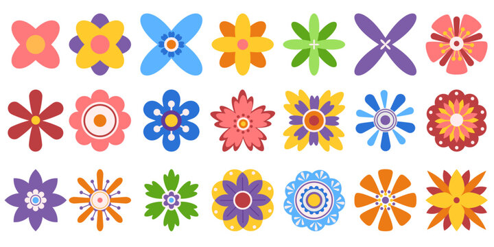 Vibrant Geometric Flowerheads Collection Features Captivating Designs Blending Symmetry And Nature, Vector Illustration