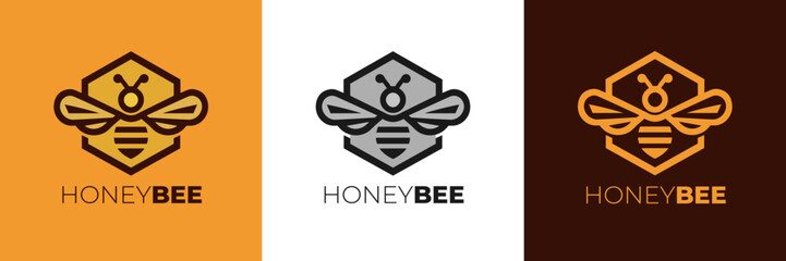 honey Bee logo design vector,  Elegant Bee logo designs concept vector, Honeycomb ilustration logo vector template