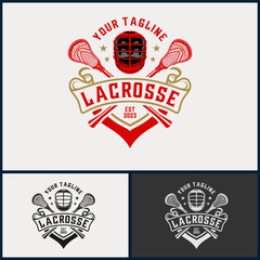Lacrosse sport vector logo. Lacrosse helmet and stick, Lacrosse sport team design
