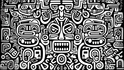 Aztec tribal Doodle face background