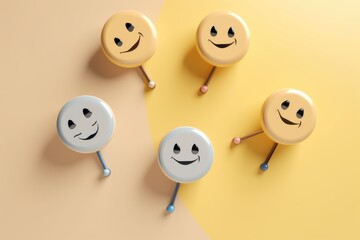Smiling yellow buttons happy face Smiley Laugher, simplicity, light blue, friendly happy smile satisfied client review experience, customer success manager, client service good positive feedback