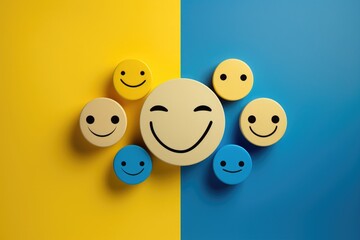 Smiling yellow golden happy face Smiley Laugher, friendly happy smile satisfied client review experience, customer success, client service good positive feedback, stakeholder shareholder management 