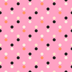Colorful abstract confetti dots seamless pattern pink background.