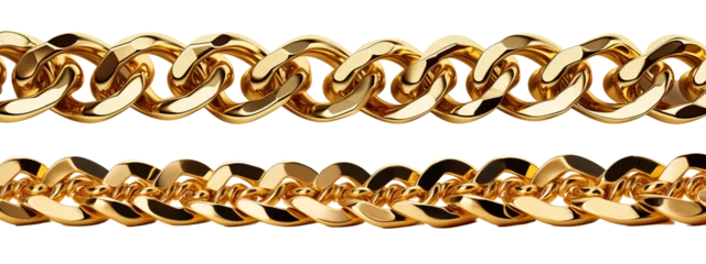 Foto op Plexiglas Golden chain border. Seamless luxury chains of different shapes, realistic gold jewelry links, metal golden elements repeating pattern metallic frame set. Generative AI © MDNANNU