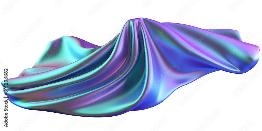 Poster futuristic colorful 3d render holographic or iridescent abstract flying cloth shape. generative ai