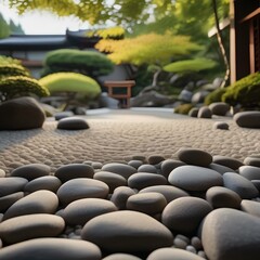 Obraz premium A serene Japanese rock garden with carefully arranged stones and gravel1