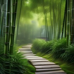 A serene Japanese bamboo garden with bamboo groves and peaceful pathways2