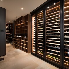 A sleek and modern wine cellar with climate-controlled racks and a tasting room2
