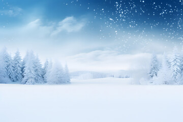 snowfall on winter landscape covered with snow snowflakes background