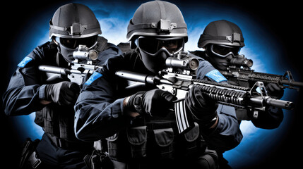 SWAT team with guns - obrazy, fototapety, plakaty