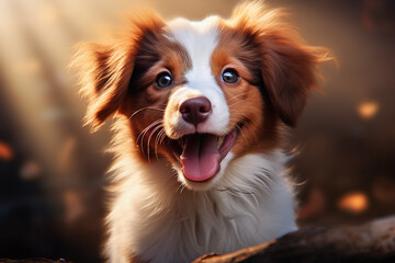 cachorro feliz com a boca aberta rindo em um fundo branco