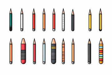 Obraz premium Cartoon illustration of various pencils arranged in a graphics sheet isolated on a white background