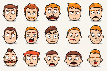 Cartoon illustration of an expression page, male character, isolated on a white background