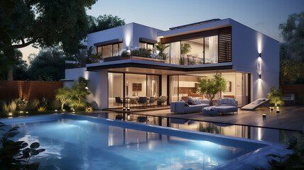 Fototapeta premium modern high-quality multi-family apartments in a modern architectural style, AI generated