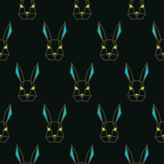 Seamless geometric rabbit black pattern. Stylish bunny background for fabric or paper design.