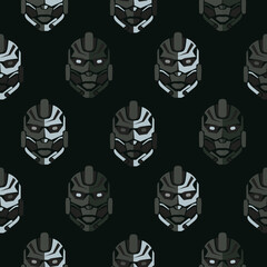 Seamless pattern of robots cartoon game style. Cool robots head toys for design of backgrounds, wallpapers, fabrics, wrapping paper