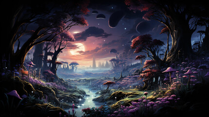 Obraz na płótnie Canvas magical forest filled with fairies and mythical creatures