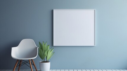 A Plant and chair with blank picture frame on wall background