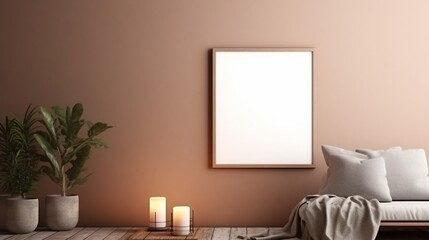 A Plant with blank picture frame on wall background