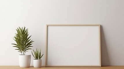 Fototapeta na wymiar A Plant with blank picture frame on wall background