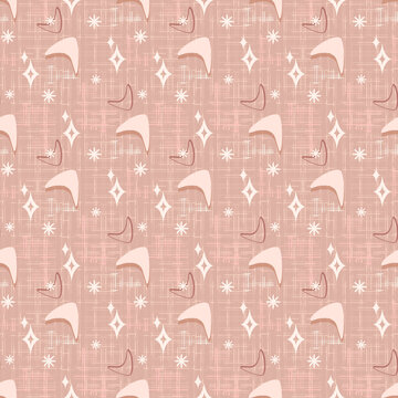 60s Retro Atomic Boomerang Pattern in Pink Seamless Tile