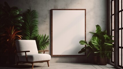 design scene with a chair and blank picture frame
