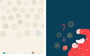 Christmas postcards with Santa Claus - modern flat vector concept illustrations of the Christmas and New Year symbols, vertical postcards set