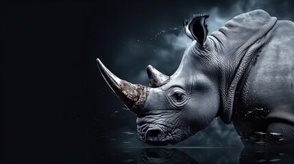 The rhino in a profile creating the effect of mystery and riddles - obrazy, fototapety, plakaty