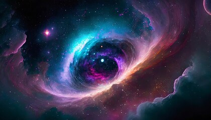 Eye floating in galaxy looking 