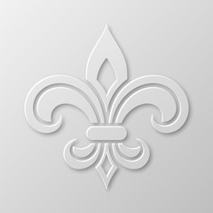 Vector Realistic Paper 3d Fleur De Lis Closeup on White Background. Heraldic Lily Sign, Vector Illustration