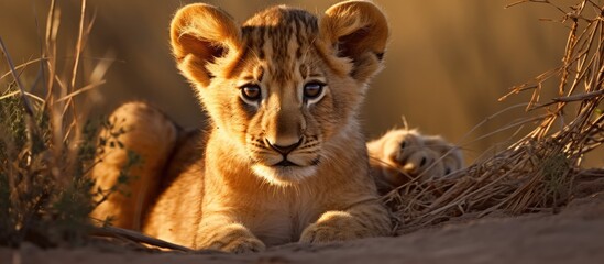 Fototapeta premium portrait of a cute lion cub
