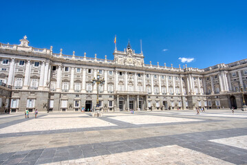 Fototapeta na wymiar Exterior and courtyard of the historic Royal Palace in Madrid, Spain