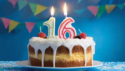 Number 16 Birthday cake. Sixteen Birthday cake.	
