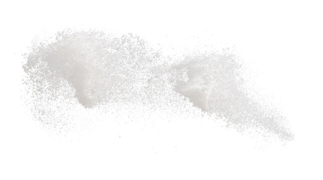Photo image of throwing snow fly in air. Snows Freeze shot on black background isolated overlay. Fluffy White snowflakes splash cloud in falling down. Real Snow throwing shower
