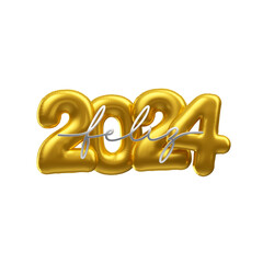 Balão dourado 3d feliz ano novo 2024