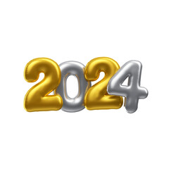 Balão dourado 3d feliz ano novo 2024