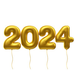 Balão dourado 3d feliz ano novo 2024