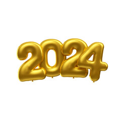 Balão dourado 3d feliz ano novo 2024