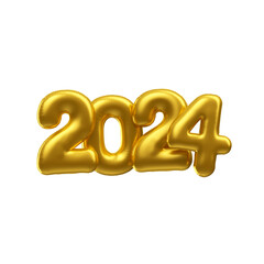 Balão dourado 3d feliz ano novo 2024