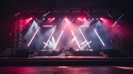 empty stage festival stage podium scene, online virtual concert background, Generative AI - obrazy, fototapety, plakaty