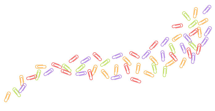 Colorful paperclip wavy falling school supplies flat illustration