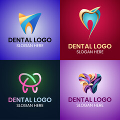 Dental logo design templates. Tooth abstract icons. Creative concept premium vector set. 3d colorful logo bundle