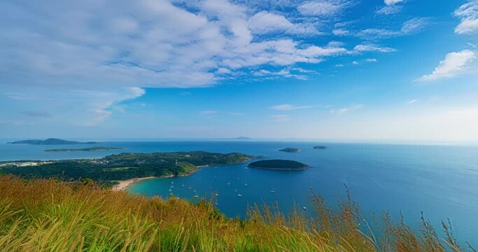 Timelapse of Landscape Phahindum viewpoint new landmark in Phuket Thailand,near promthep cape, Beautiful scenery andaman sea in summer season
