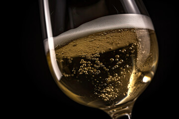 Champagne Glass on Black Background Celebration Generative AI