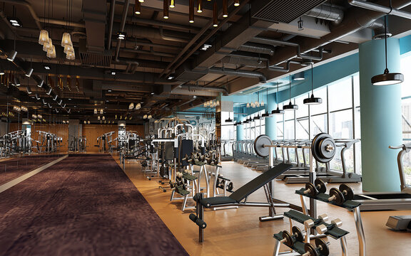 fitness gym center, 3d render