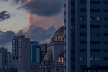 sunset in Sao Paulo with views of buildings and orthodox church