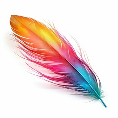Vibrant Multicolored Feather on White Background. Generative ai